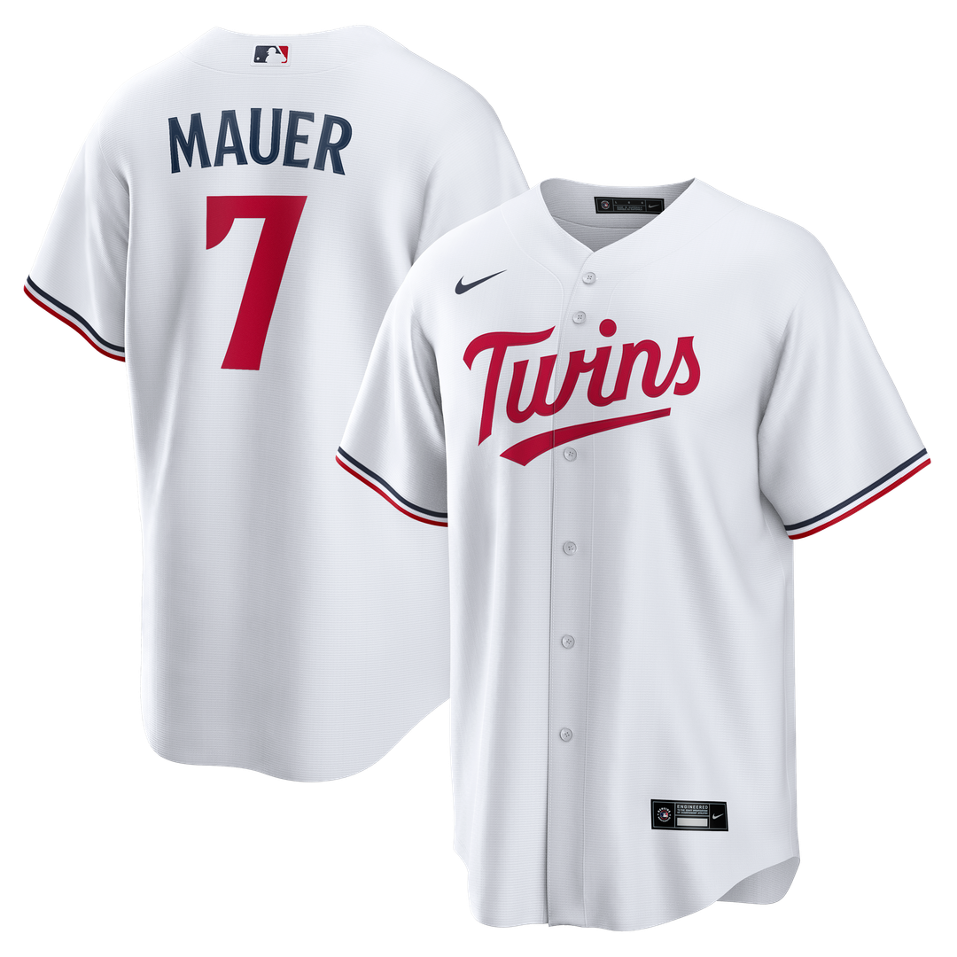 Minnesota Twins Joe Mauer Nike White Home Retired Player Replica Jersey product image 1, provided for visual reference and