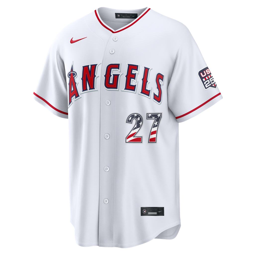 Fourth of July Los Angeles Angels Mike Trout Nike White USA 250 Stadium Jersey product image 2, provided for visual