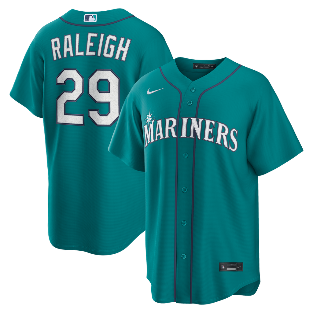 Seattle Mariners Cal Raleigh Nike Teal Alternate Replica Jersey product image 4, provided for visual reference and product