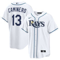 Tampa Bay Rays Junior Caminero Nike White Home Replica Jersey product image 1, provided for visual reference and product