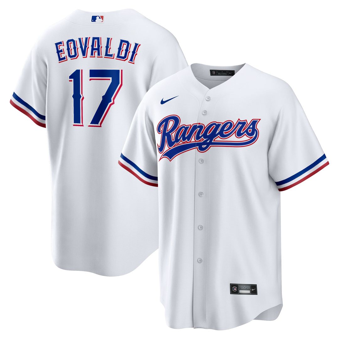 Texas Rangers Nathan Eovaldi Nike White Home Replica Player Jersey product image 1, provided for visual reference and