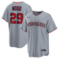 Washington Nationals James Wood Nike Gray Road Replica Jersey product image 1, provided for visual reference and product