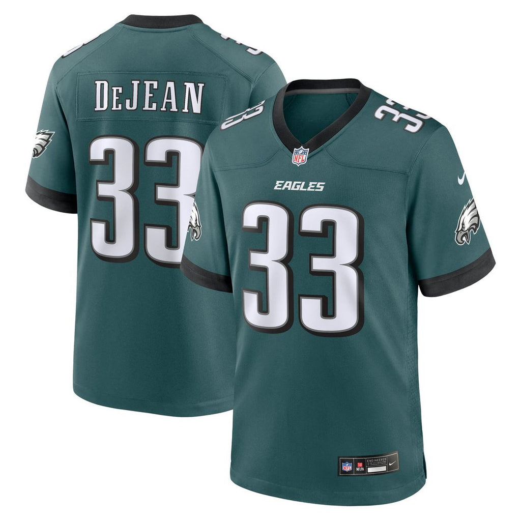 Philadelphia Eagles Cooper DeJean Nike Green Game Jersey product image 1, provided for visual reference and product detail