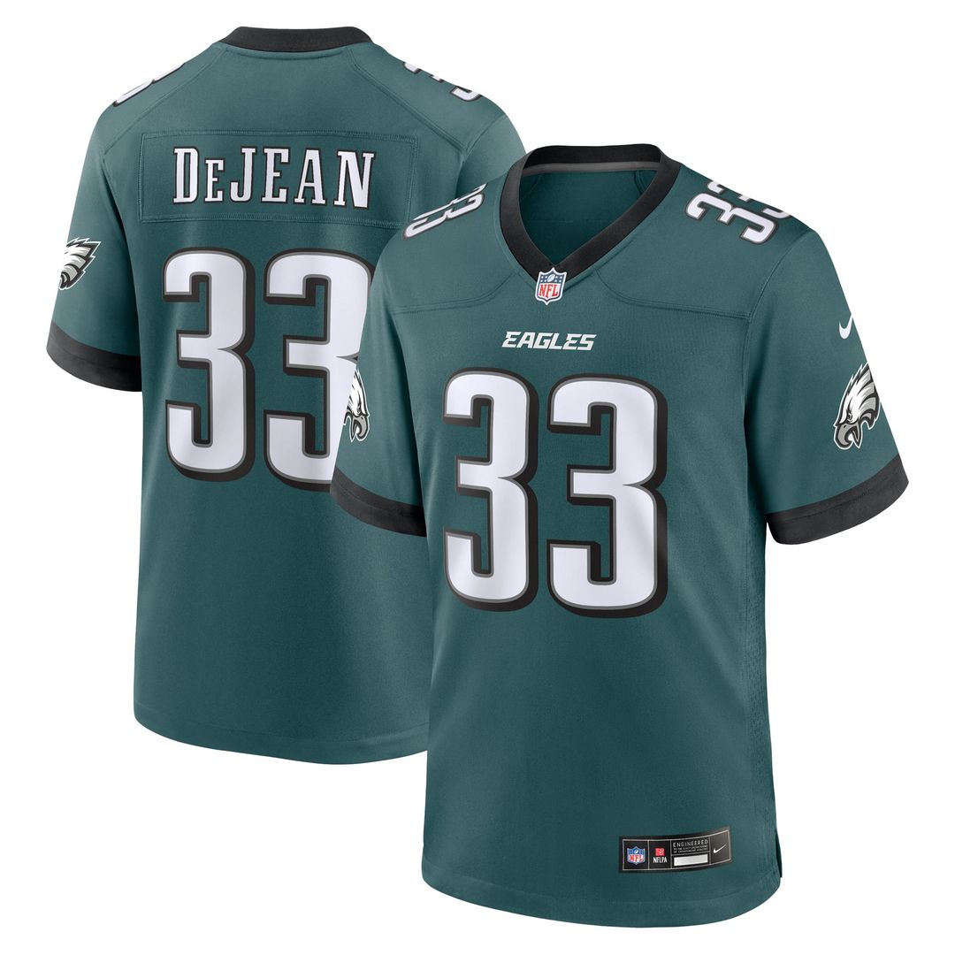 Philadelphia Eagles Cooper DeJean Nike Green Game Jersey product image 1, provided for visual reference and product detail