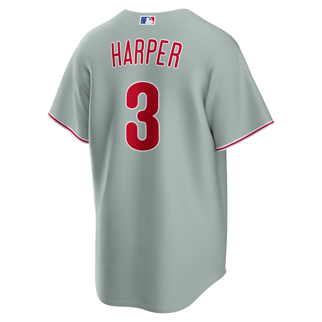 Philadelphia Phillies Bryce Harper Nike Gray Road Replica Jersey product image 20, provided for visual reference and product