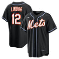 New York Mets Francisco Lindor Nike Fashion Replica Black Out Jersey product image 1, provided for visual reference and