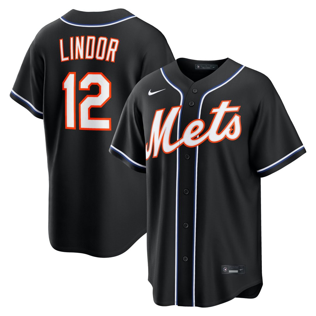 New York Mets Francisco Lindor Nike Fashion Replica Black Out Jersey product image 1, provided for visual reference and