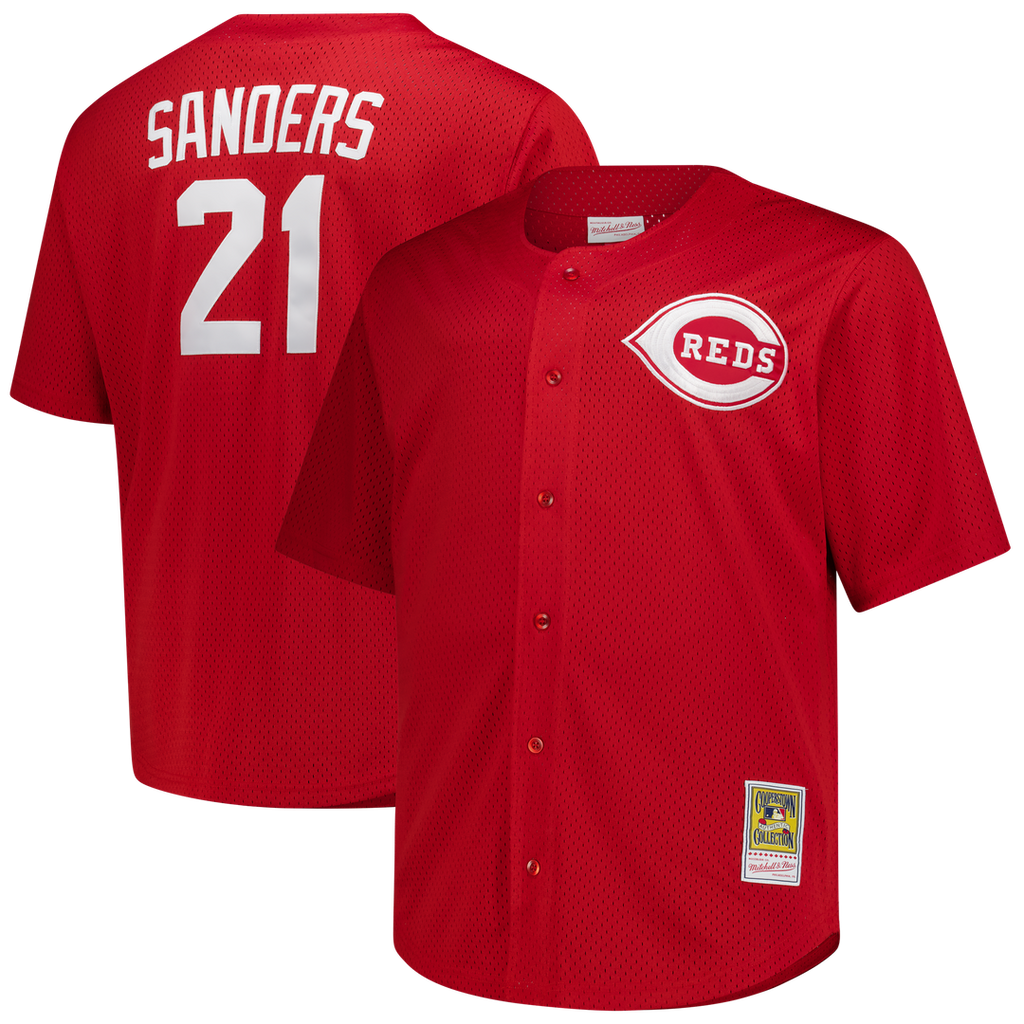 Cincinnati Reds Deion Sanders Mitchell & Ness Red Big & Tall Cooperstown Mesh Batting Practice Jersey product image 1,