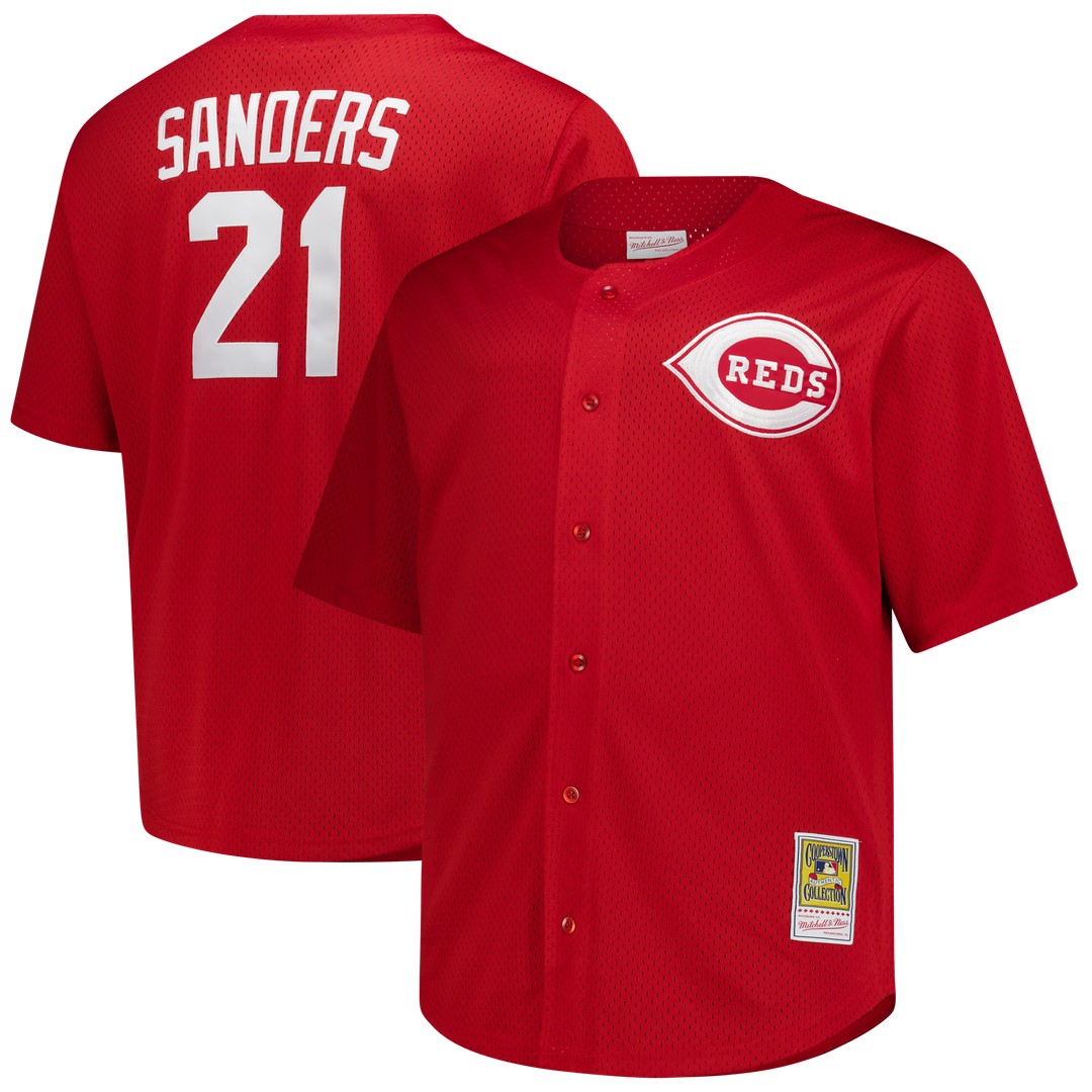 Cincinnati Reds Deion Sanders Mitchell & Ness Red Big & Tall Cooperstown Mesh Batting Practice Jersey product image 1,