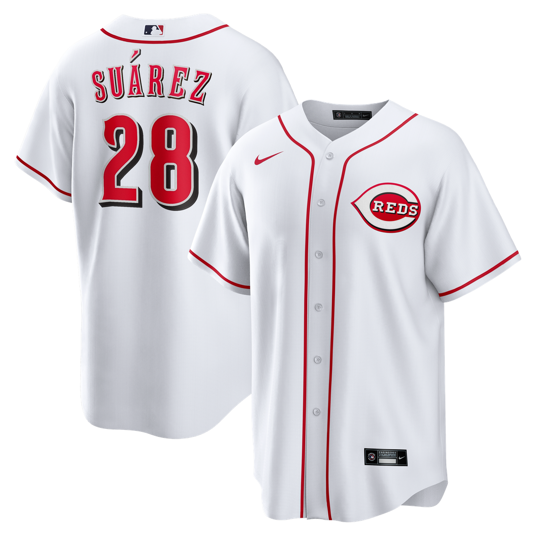 Cincinnati Reds Eugenio Suárez Nike White Home Replica Jersey product image 1, provided for visual reference and product