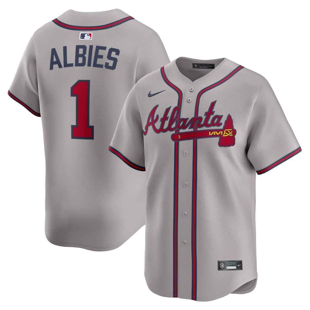 Atlanta Braves Ozzie Albies Nike Gray Road Limited Player Jersey product image 1, provided for visual reference and product