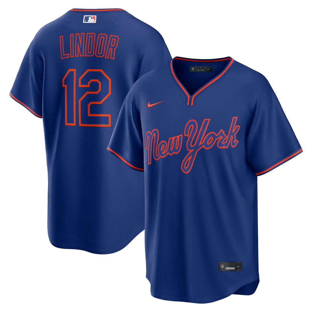 New York Mets Francisco Lindor Nike Royal Alternate Replica Jersey product image 1, provided for visual reference and