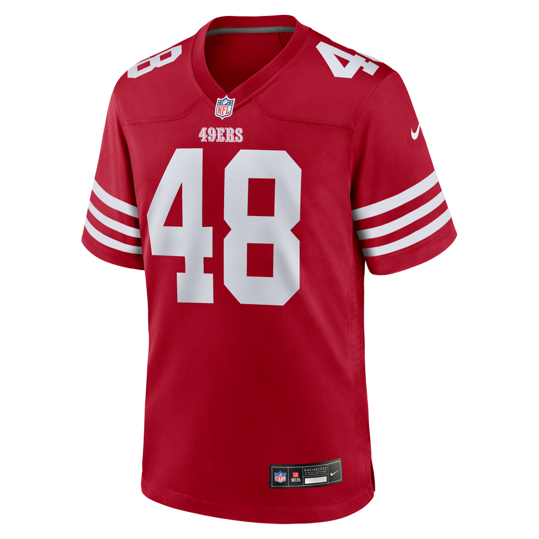 San Francisco 49ers Tatum Bethune Nike Scarlet Game Jersey product image 2, provided for visual reference and product detail
