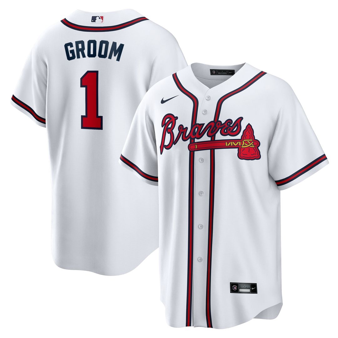 Atlanta Braves Nike White #1 Groom Home Replica Jersey product image 1, provided for visual reference and product detail