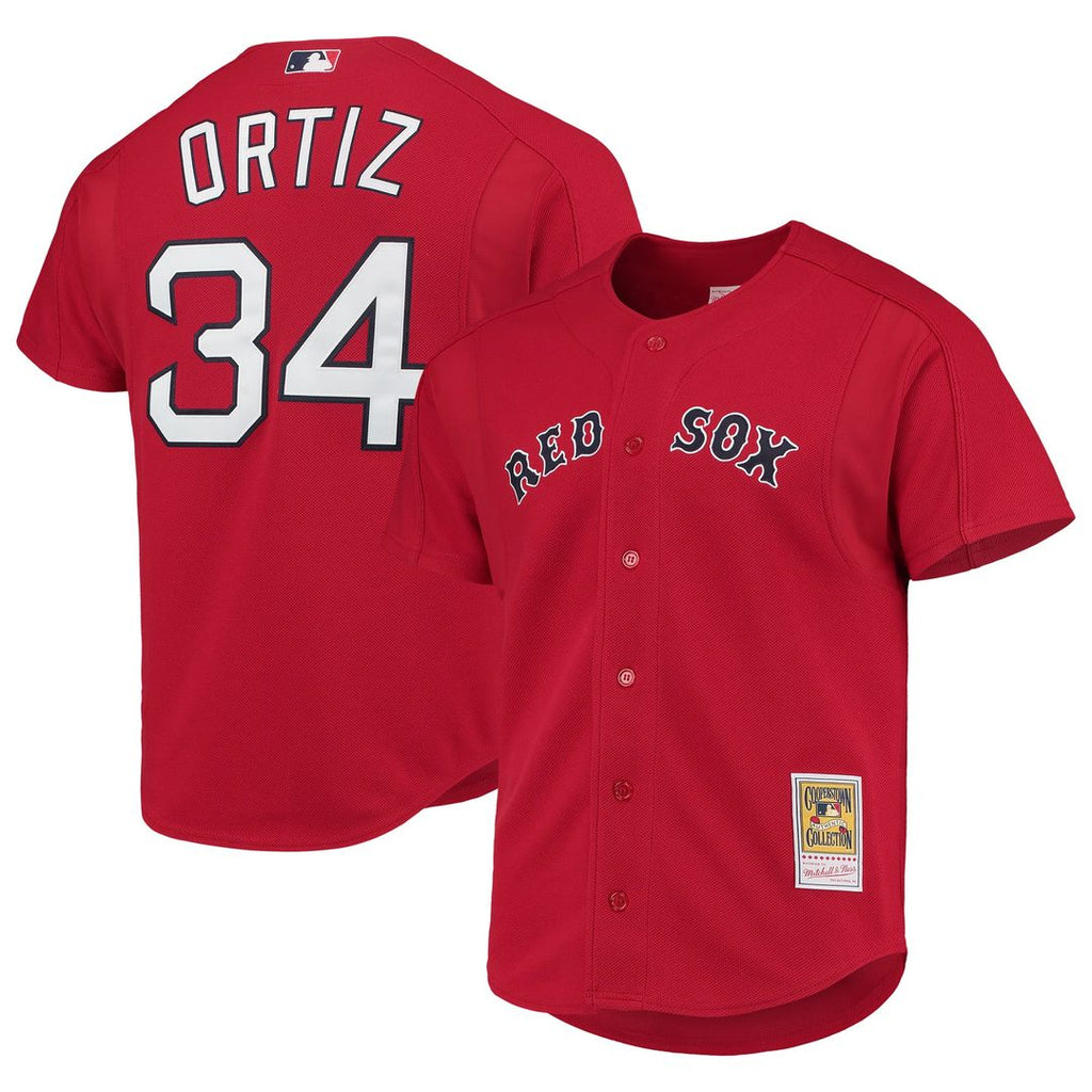 Boston Red Sox David Ortiz Mitchell & Ness Red Cooperstown Collection Mesh Batting Practice Button-Up Jersey product image