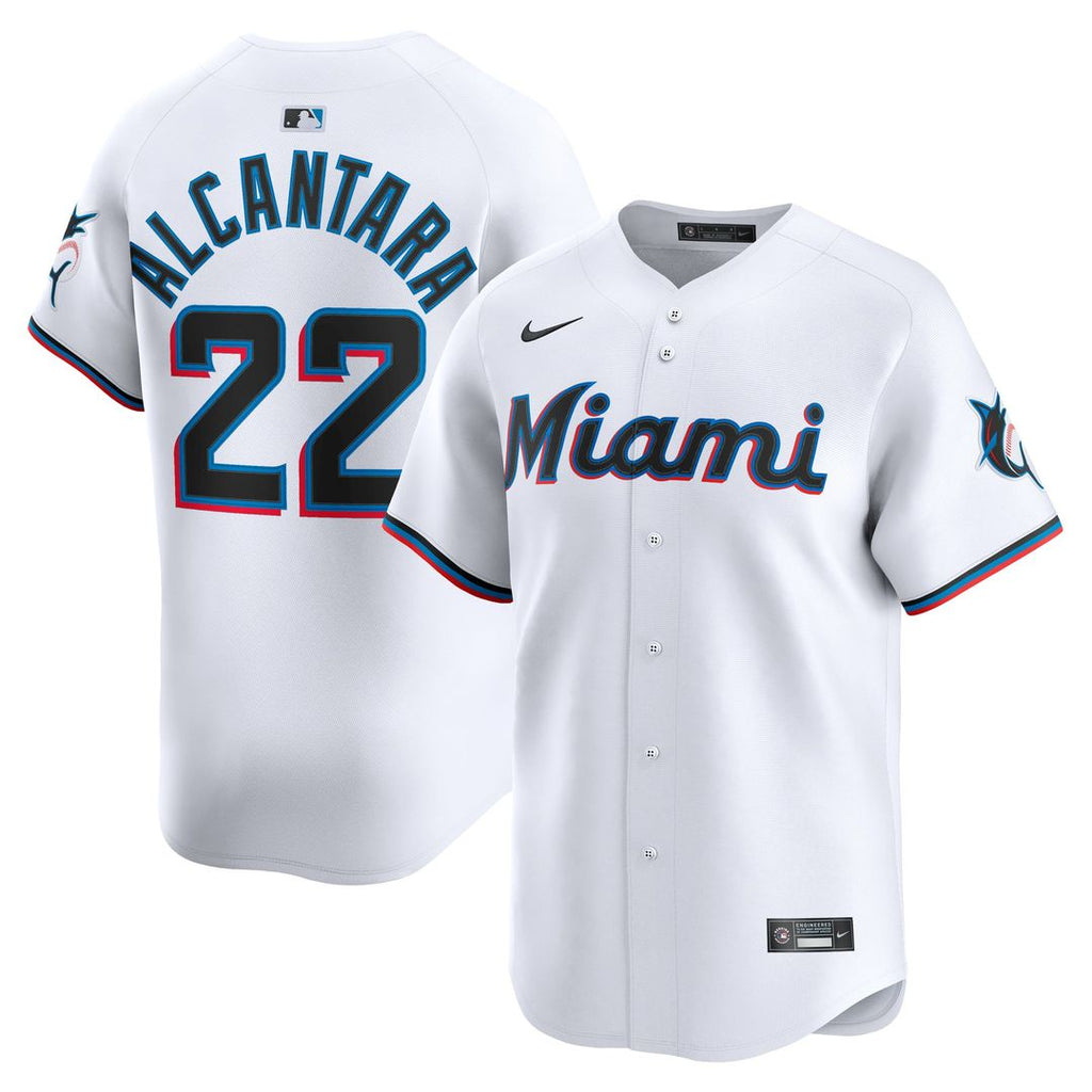 Miami Marlins Sandy Alcantara Nike White Home Limited Player Jersey product image 1, provided for visual reference and