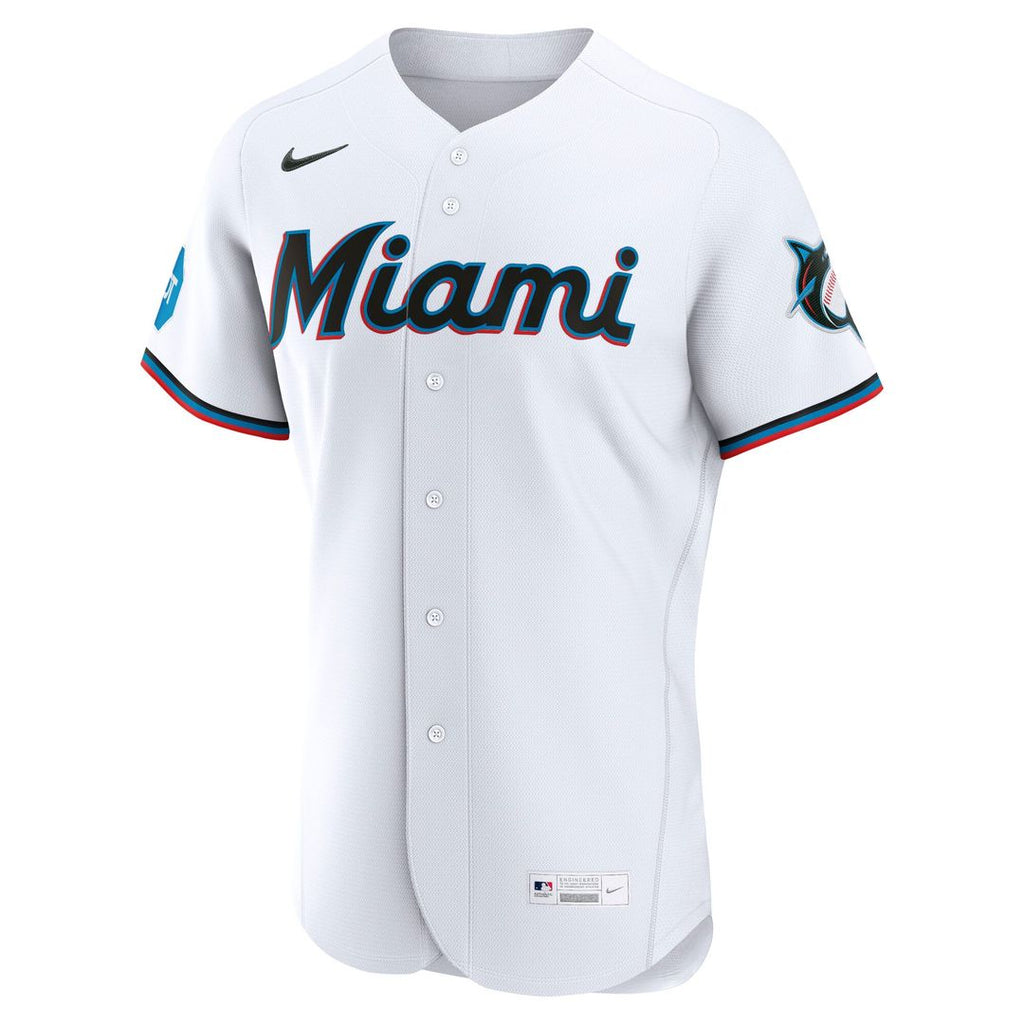 Miami Marlins Nike White Home Sponsor Patch Authentic Jersey product image 2, provided for visual reference and product