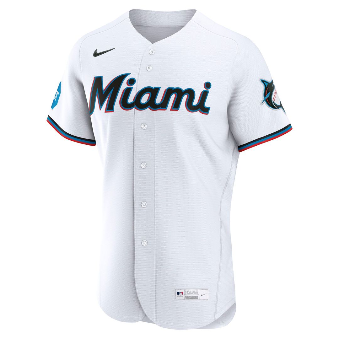 Miami Marlins Nike White Home Sponsor Patch Authentic Jersey product image 2, provided for visual reference and product