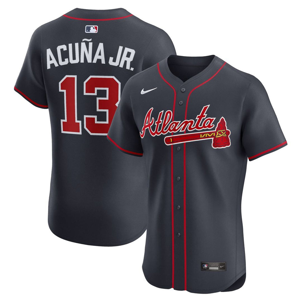 Atlanta Braves Ronald Acuña Jr. Nike Navy Alternate Elite Jersey product image 1, provided for visual reference and product