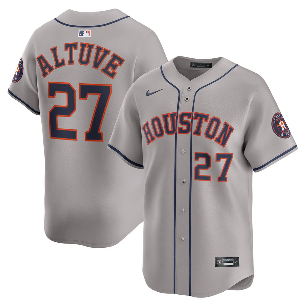 Houston Astros Jose Altuve Nike Gray Road Limited Player Jersey product image 1, provided for visual reference and product