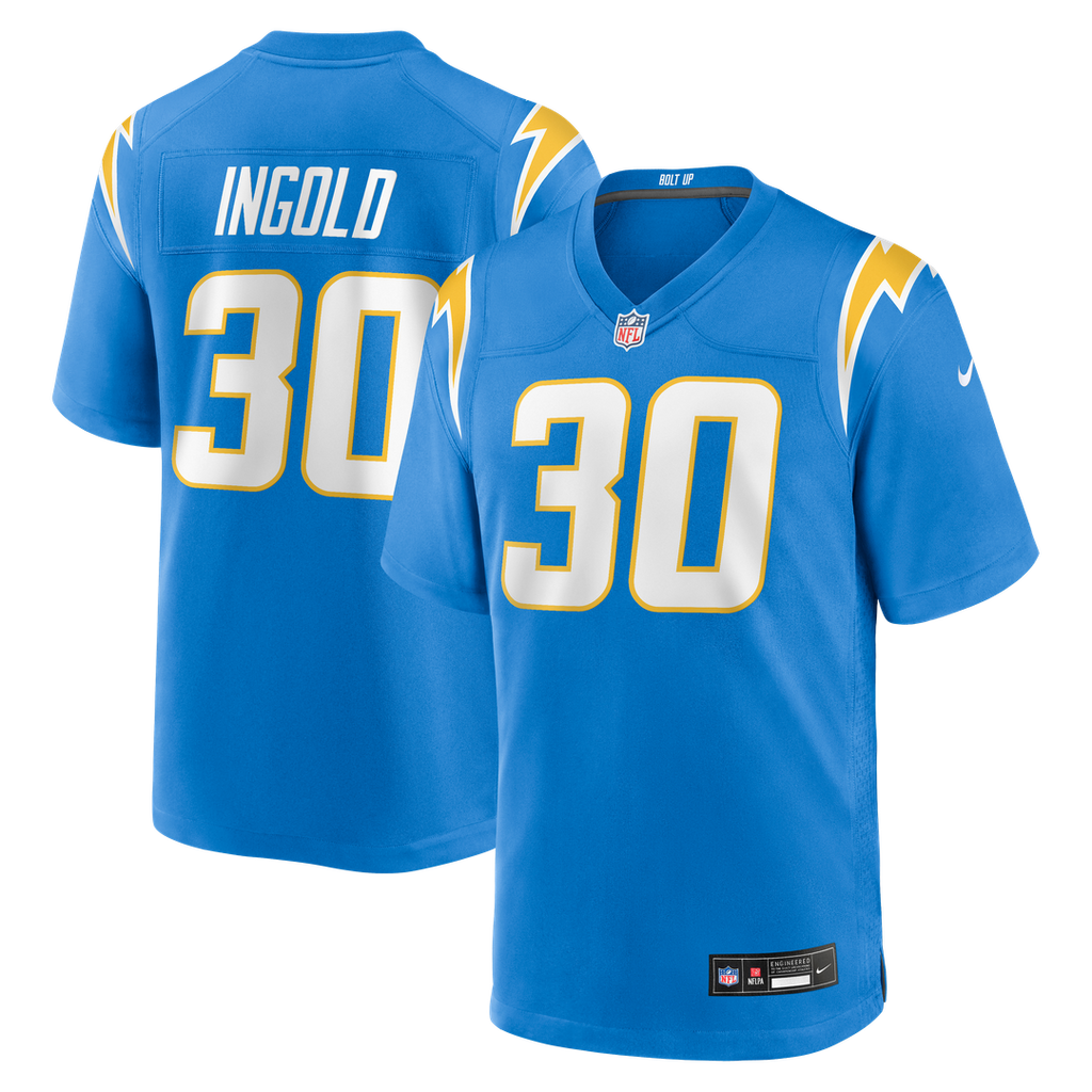 Los Angeles Chargers Alec Ingold Nike Powder Blue Team Game Jersey product image 1, provided for visual reference and