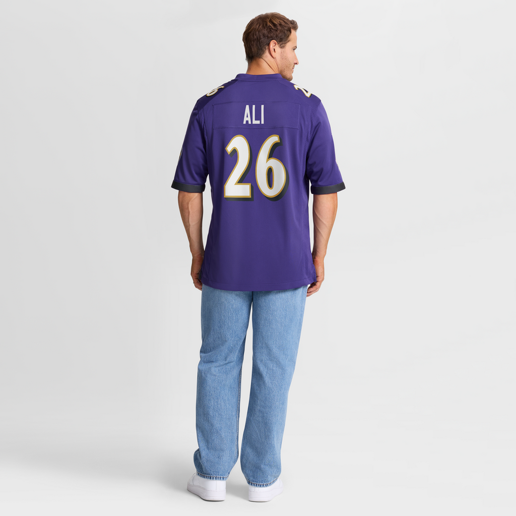 Baltimore Ravens Rasheen Ali Nike Purple Team Game Jersey product image 5, provided for visual reference and product detail