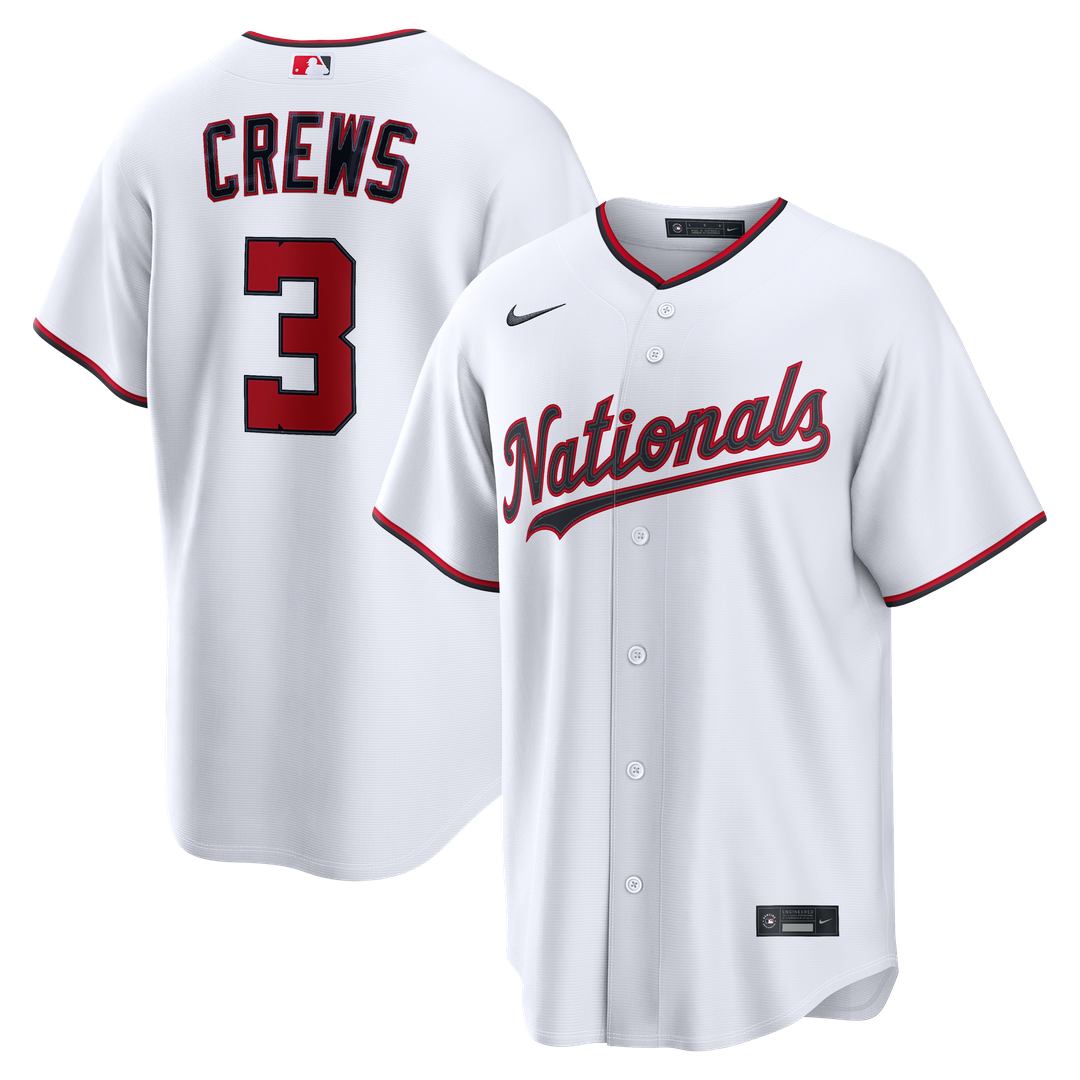 Washington Nationals Dylan Crews Nike White Home Replica Jersey product image 1, provided for visual reference and product
