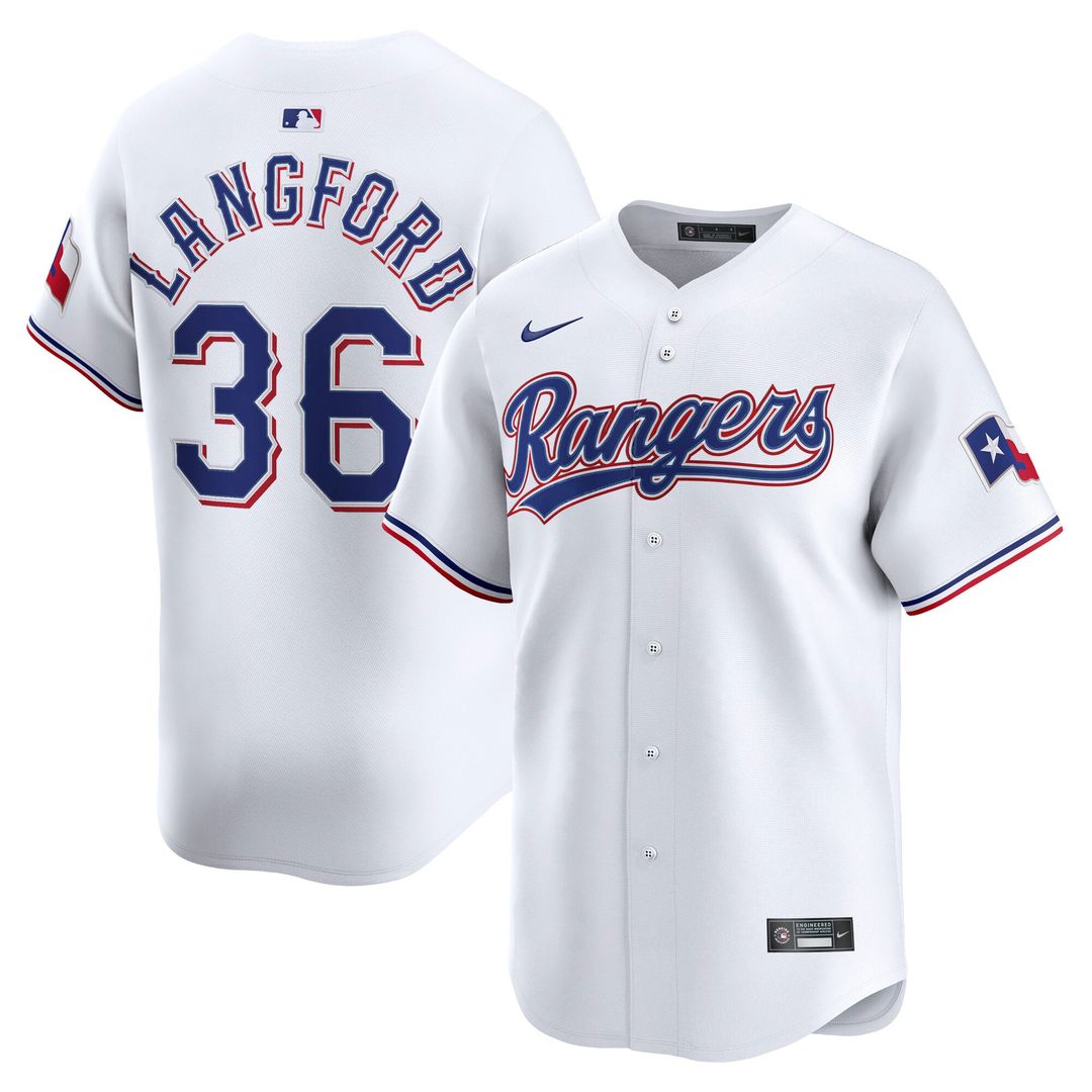 Texas Rangers Wyatt Langford Nike White Home Limited Player Jersey product image 1, provided for visual reference and