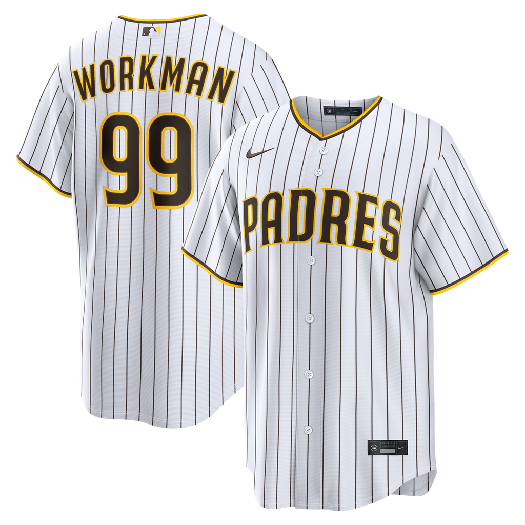 San Diego Padres Gage Workman Nike White Home Replica Jersey product image 1, provided for visual reference and product
