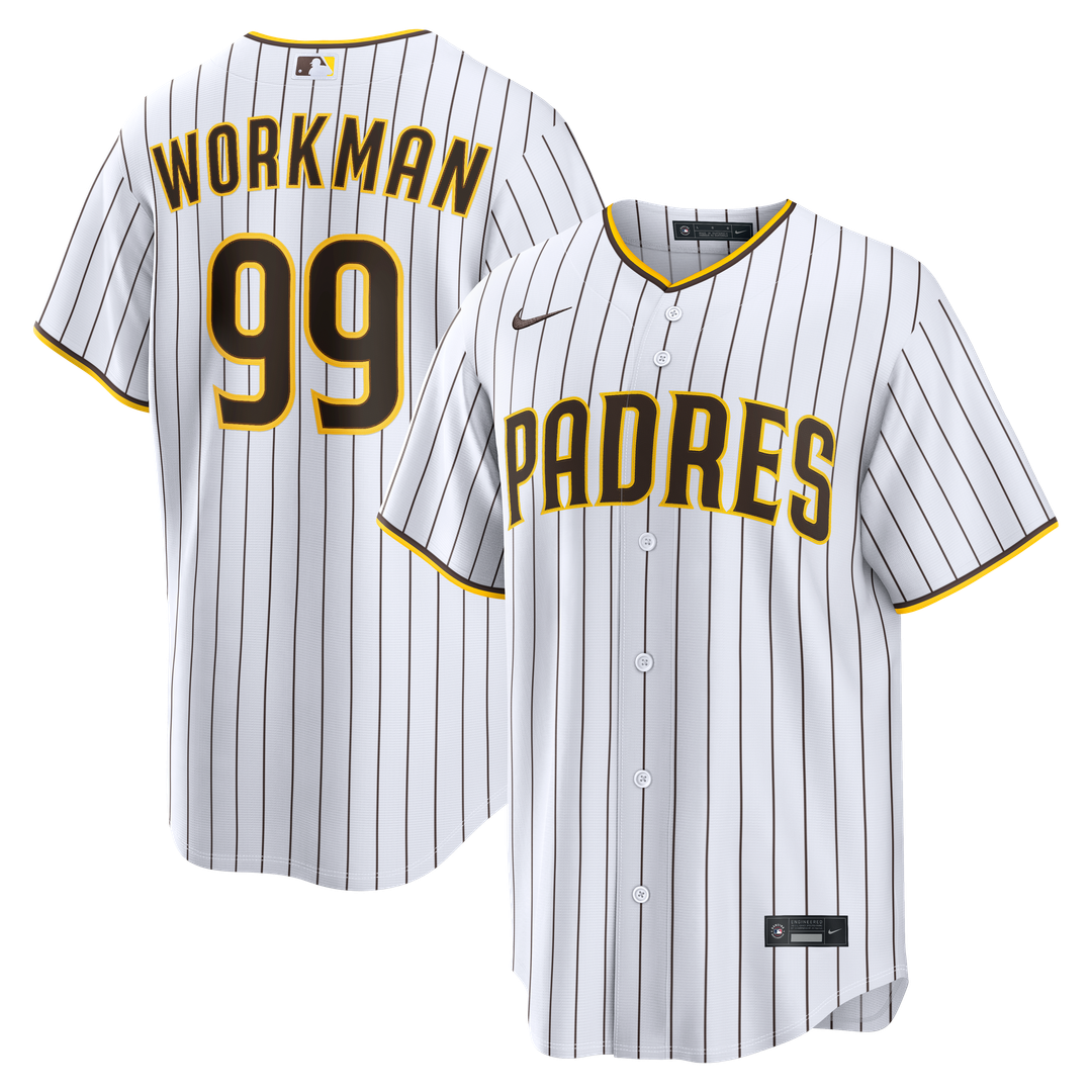 San Diego Padres Gage Workman Nike White Home Replica Jersey product image 1, provided for visual reference and product