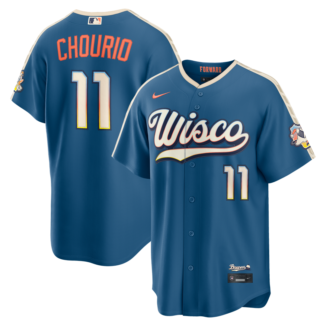 Milwaukee Brewers Jackson Chourio Nike Mineral Blue 2026 City Connect Stadium Jersey product image 1, provided for visual