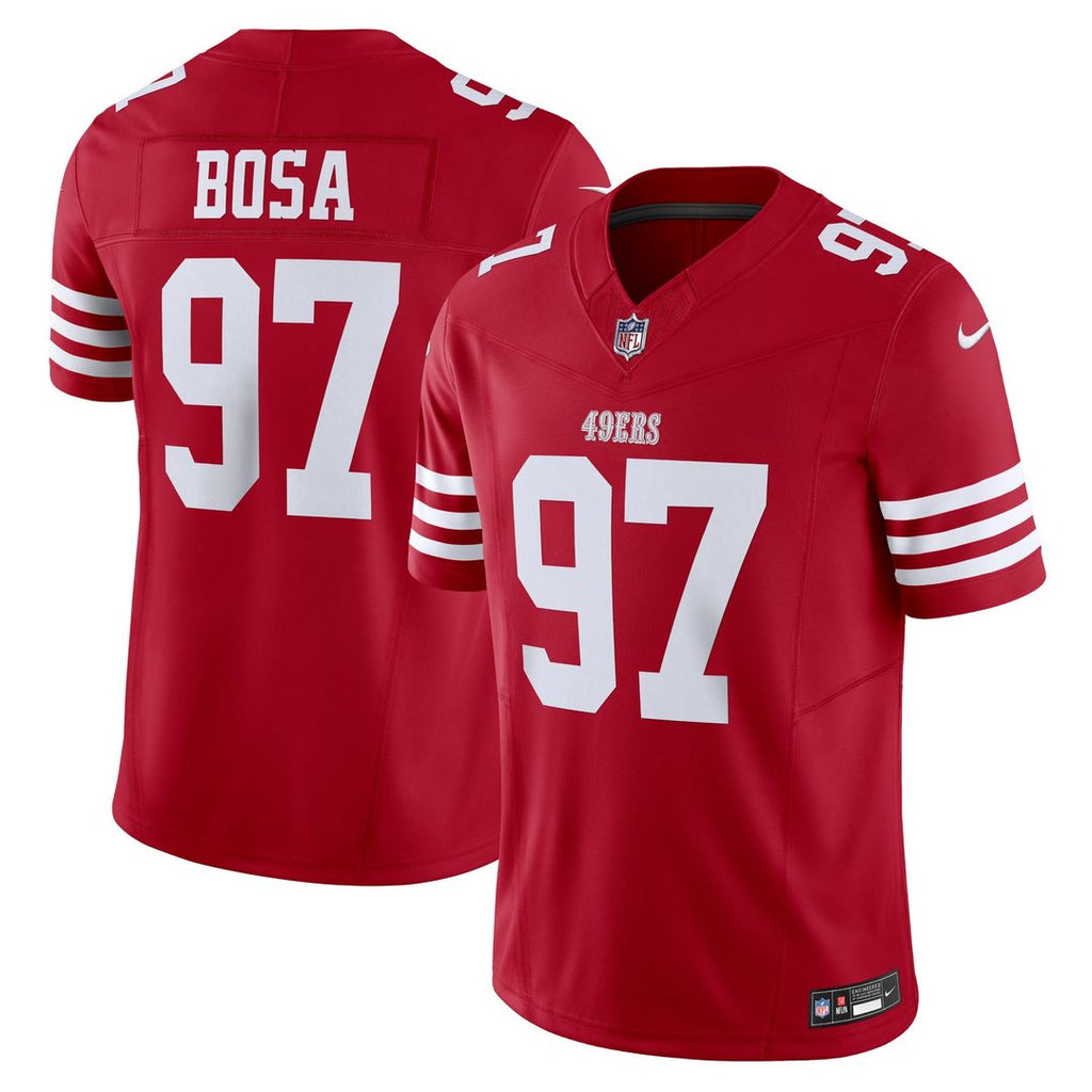 San Francisco 49ers Nick Bosa Nike Scarlet Vapor F.U.S.E. Limited Jersey product image 1, provided for visual reference and