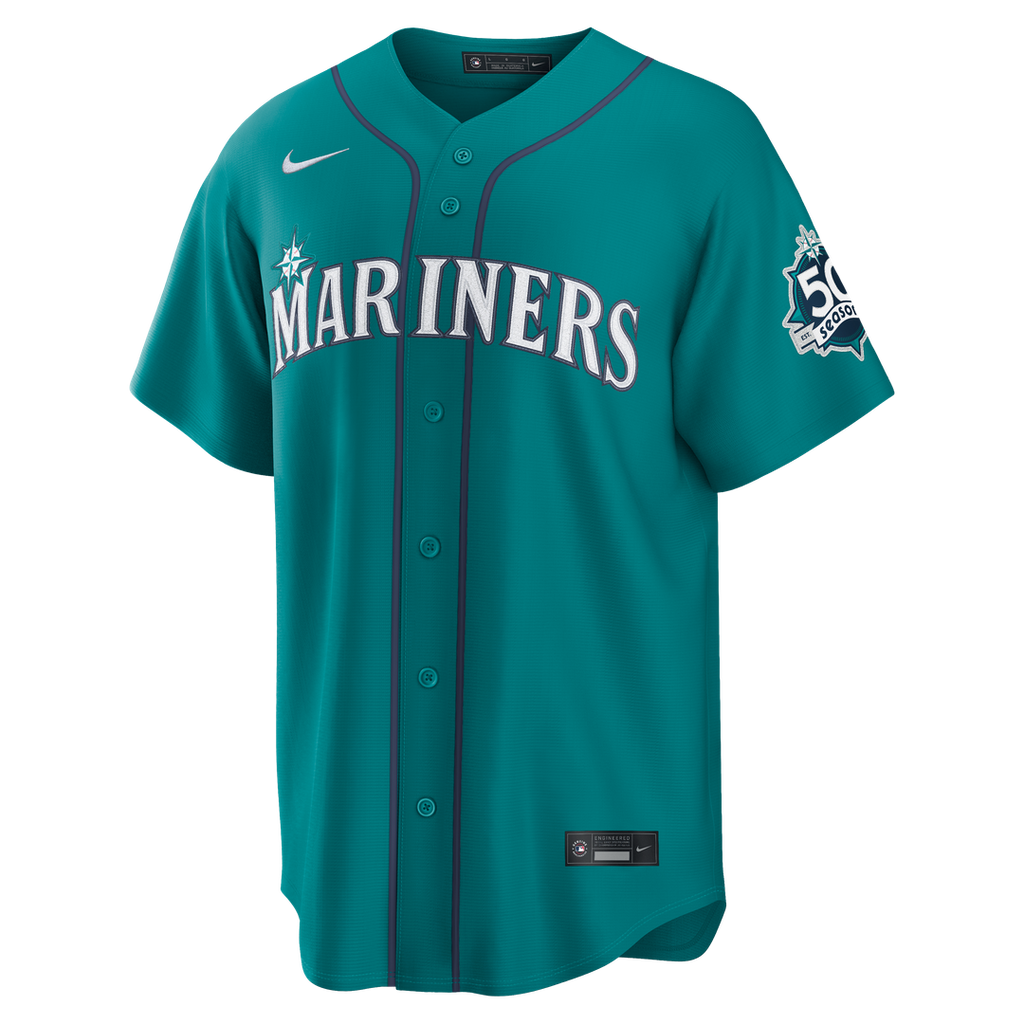 Seattle Mariners Cal Raleigh Nike Teal Alternate 50th Season Patch Stadium Jersey product image 2, provided for visual