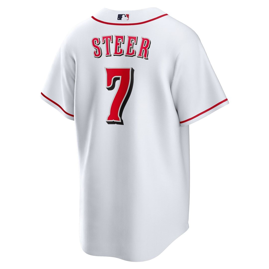 Cincinnati Reds Spencer Steer Nike White Home Replica Jersey product image 3, provided for visual reference and product