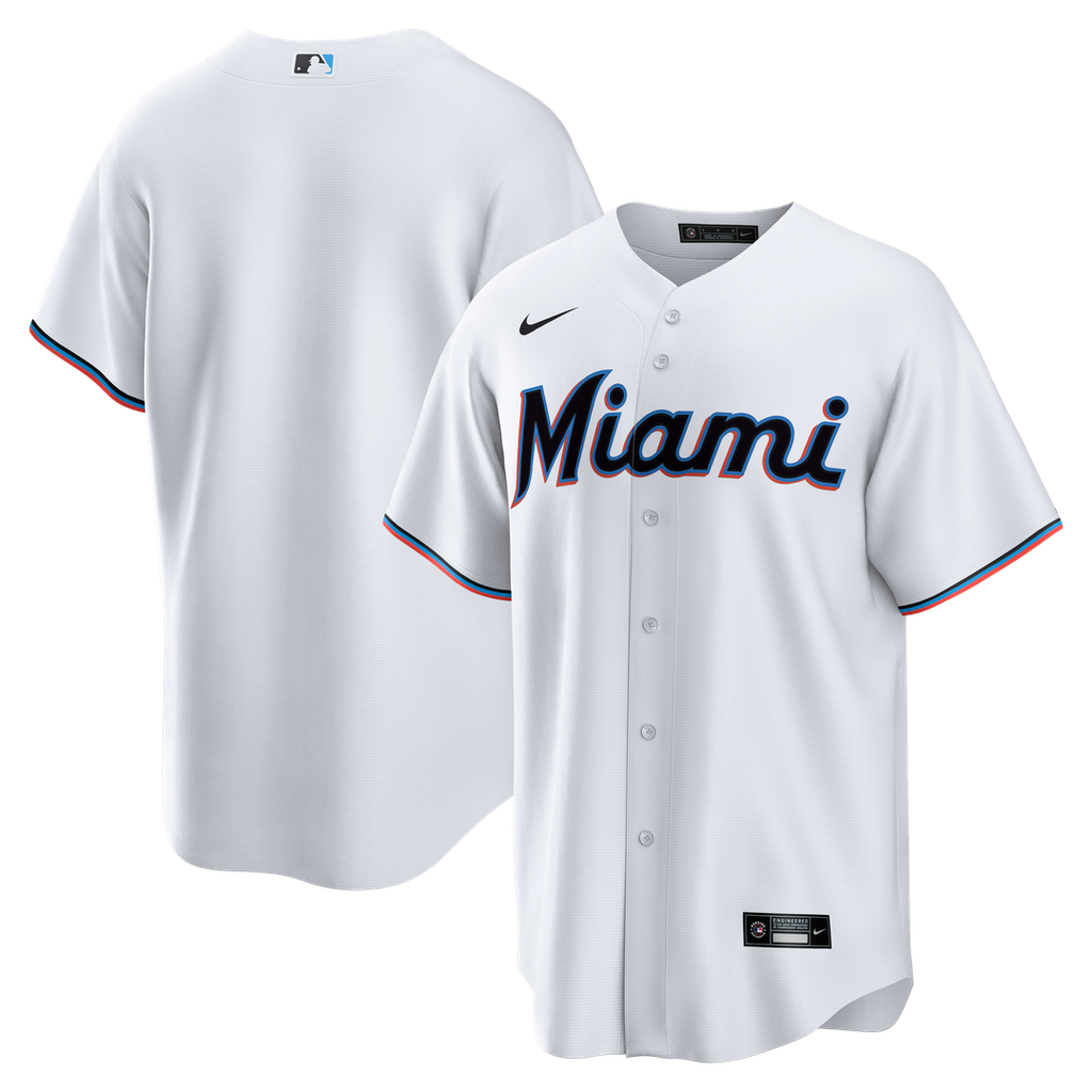 Miami Marlins Nike White Home Big & Tall Replica Jersey product image 1, provided for visual reference and product detail
