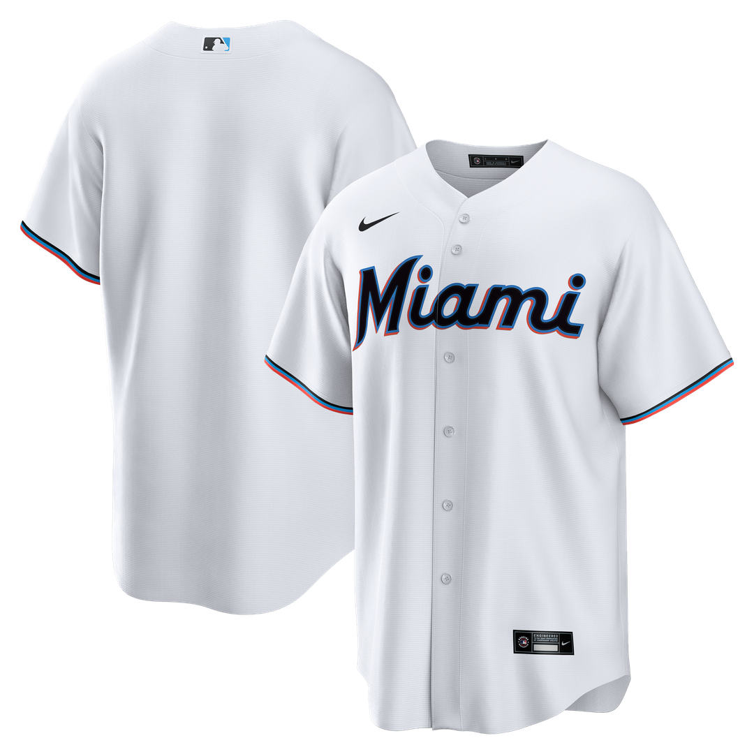 Miami Marlins Nike White Home Big & Tall Replica Jersey product image 1, provided for visual reference and product detail