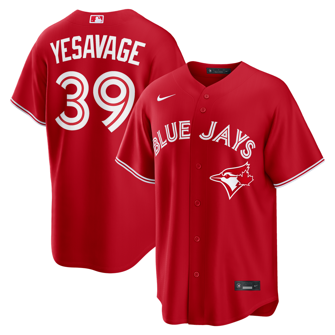 Toronto Blue Jays Trey Yesavage Nike Red Canada Day Replica Jersey product image 1, provided for visual reference and