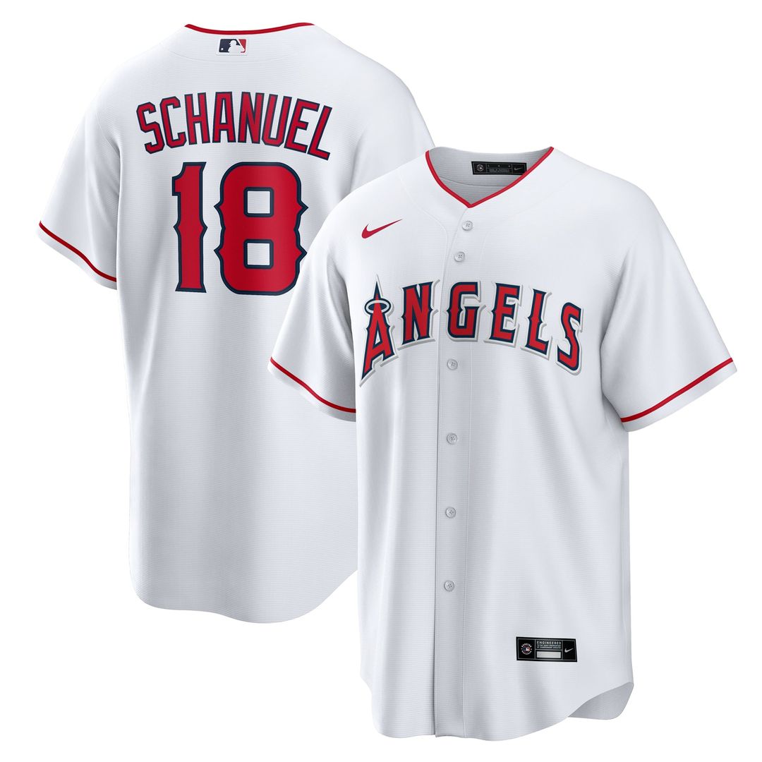 Los Angeles Angels Nolan Schanuel Nike White Home Replica Jersey product image 1, provided for visual reference and product
