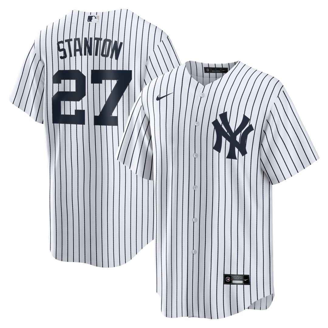 New York Yankees Giancarlo Stanton Nike White Home Replica Player Name Jersey product image 1, provided for visual reference