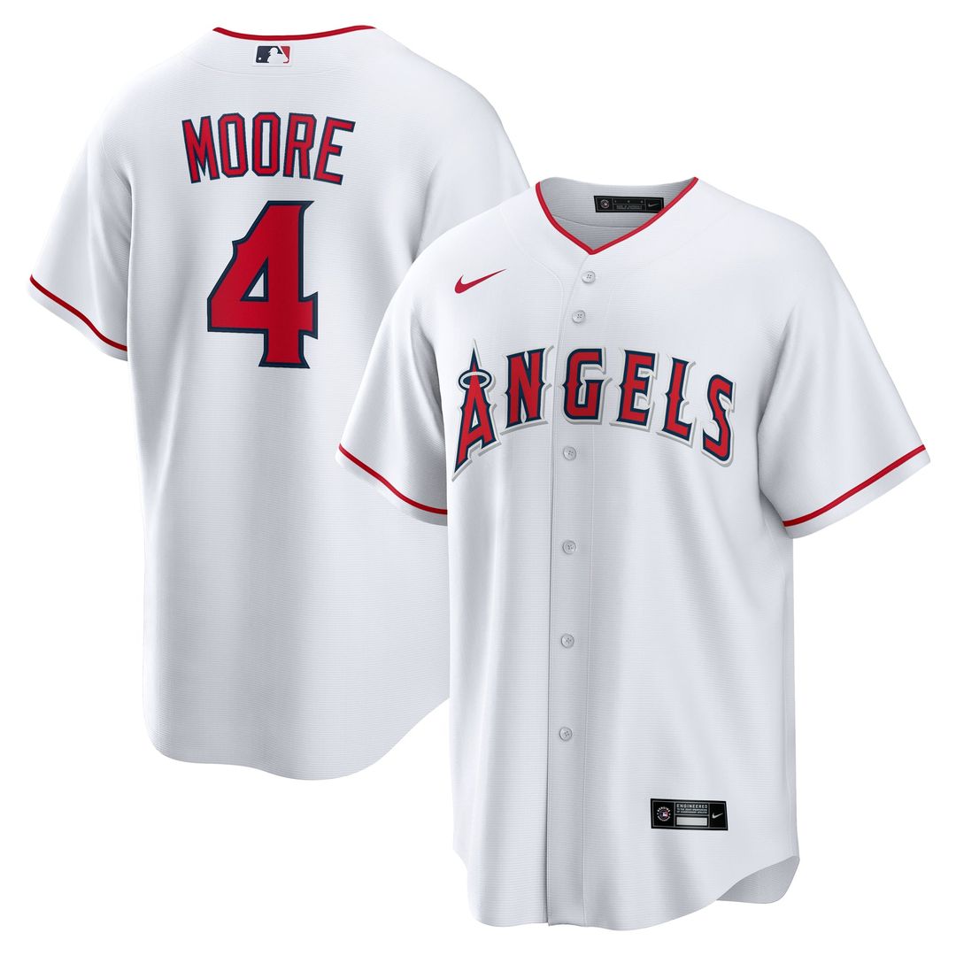 Los Angeles Angels Christian Moore Nike White Home Replica Jersey product image 1, provided for visual reference and product