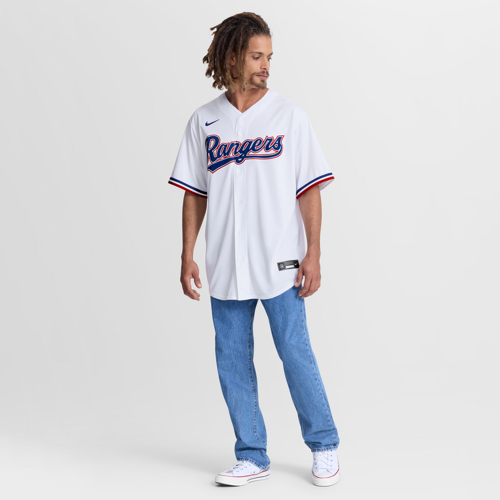 Texas Rangers Wyatt Langford Nike White Home Replica Jersey product image 4, provided for visual reference and product