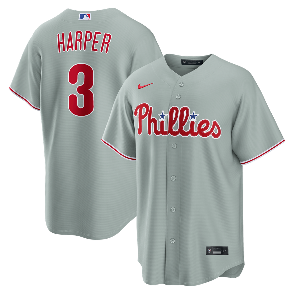Philadelphia Phillies Bryce Harper Nike Gray Road Replica Jersey product image 14, provided for visual reference and product