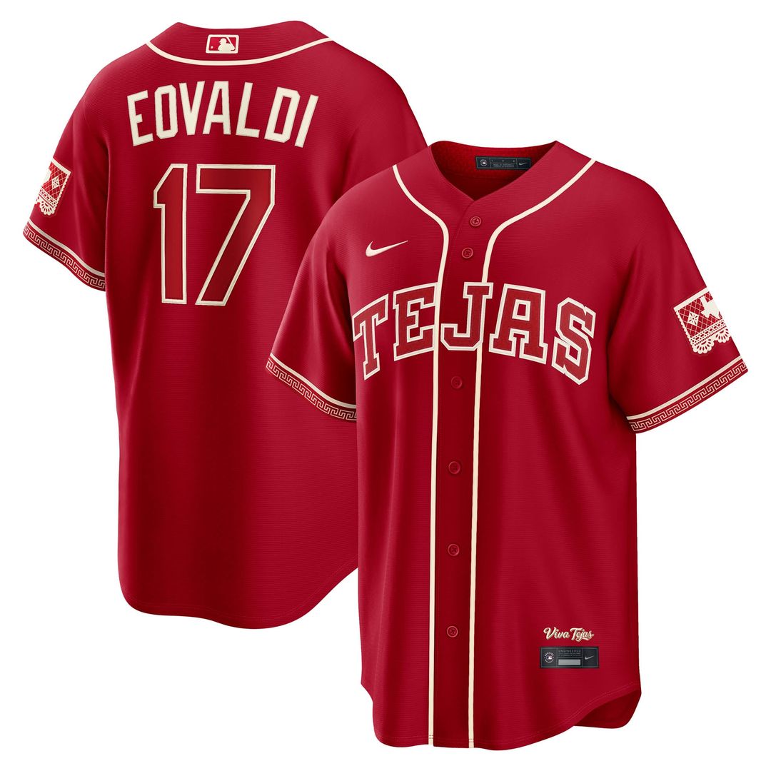 Texas Rangers Nathan Eovaldi Nike Red 2026 City Connect Stadium Jersey product image 1, provided for visual reference and