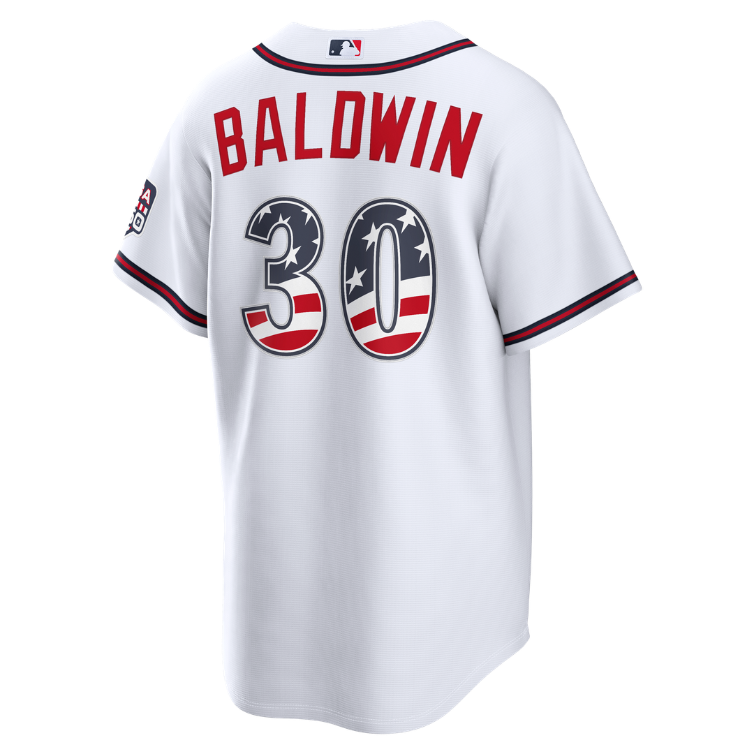 Fourth of July Atlanta Braves Drake Baldwin Nike White USA 250 Stadium Jersey product image 3, provided for visual reference