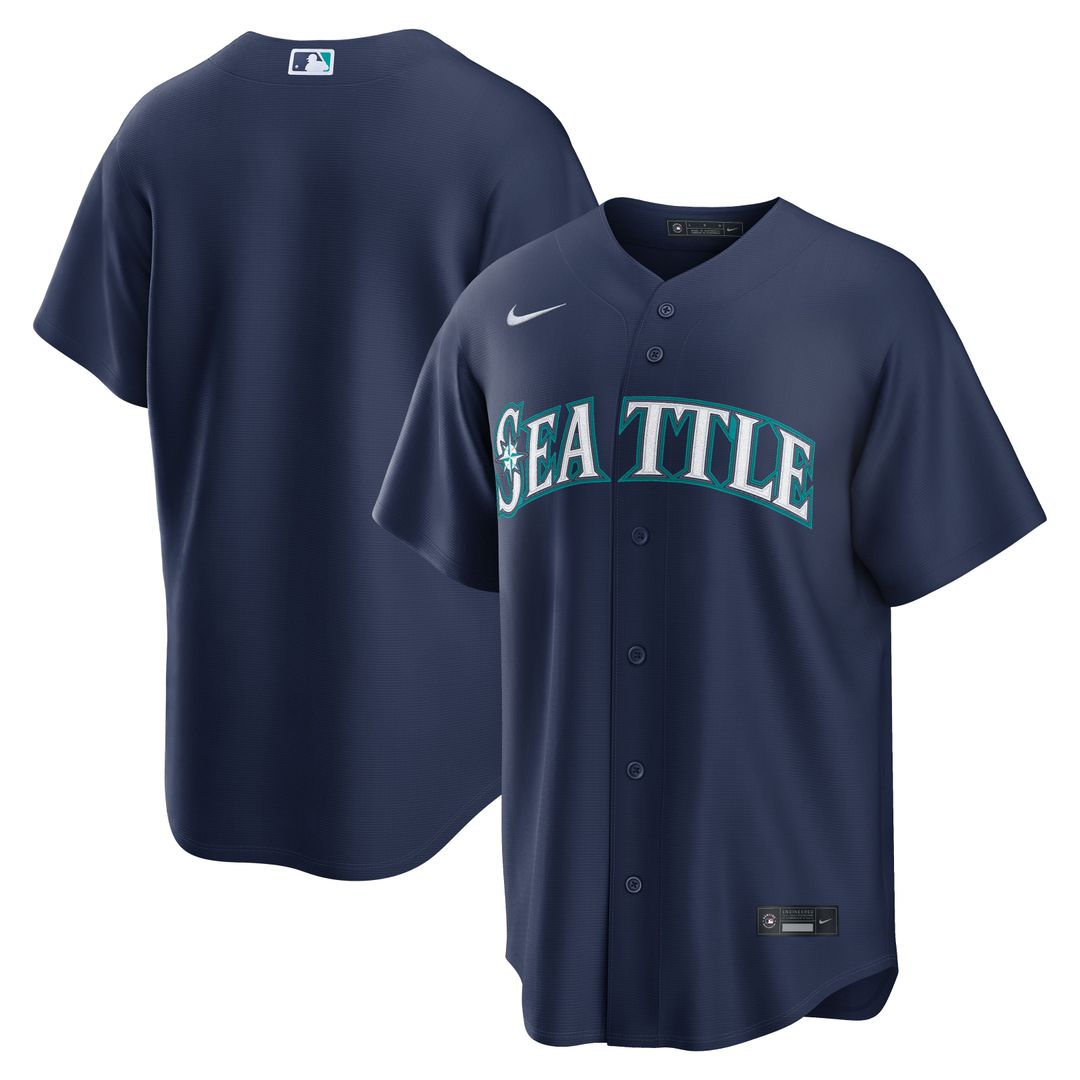 Seattle Mariners Nike Navy Road Replica Jersey product image 1, provided for visual reference and product detail review