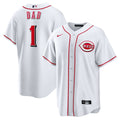 Cincinnati Reds Nike White #1 Dad Home Replica Jersey product image 1, provided for visual reference and product detail
