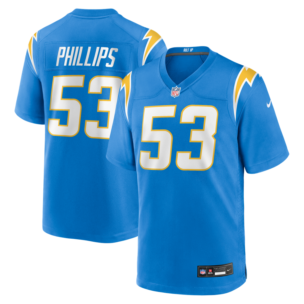 Los Angeles Chargers Del'Shawn Phillips Nike Powder Blue Team Game Jersey product image 1, provided for visual reference and