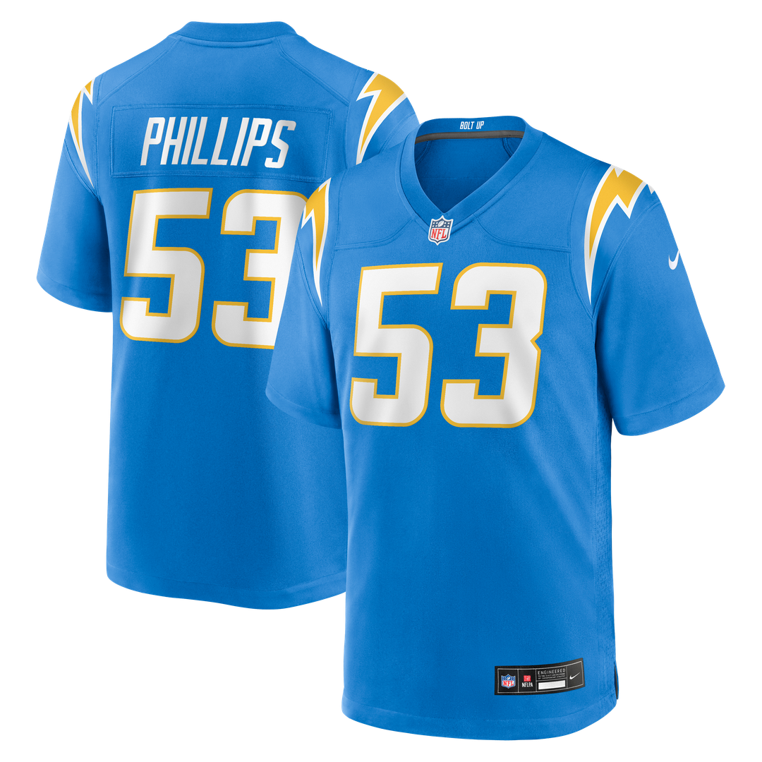 Los Angeles Chargers Del'Shawn Phillips Nike Powder Blue Team Game Jersey product image 1, provided for visual reference and