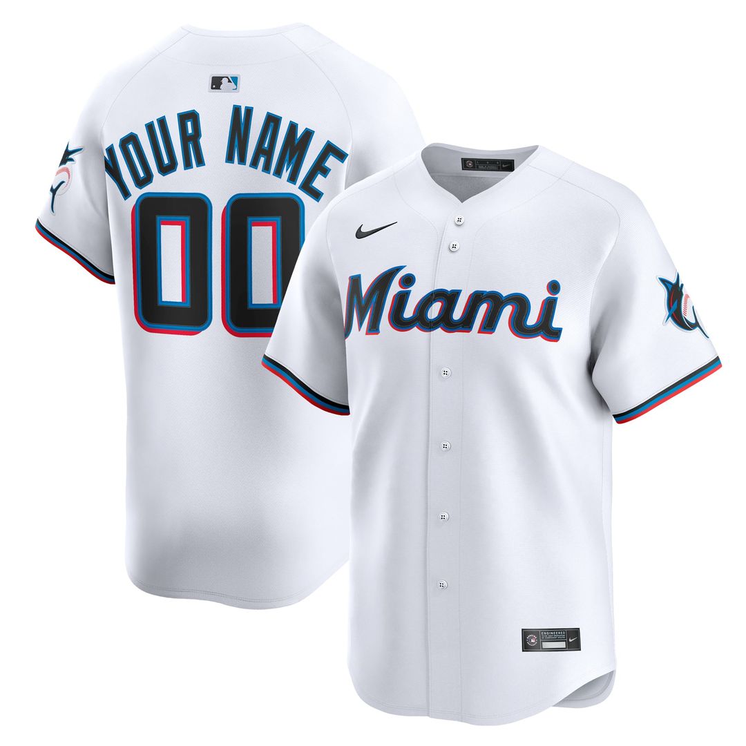 Miami Marlins Nike White Home Limited Custom Jersey product image 1, provided for visual reference and product detail review