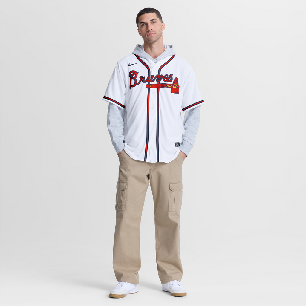 Atlanta Braves Lane Thomas Nike White Home Replica Jersey product image 2, provided for visual reference and product detail